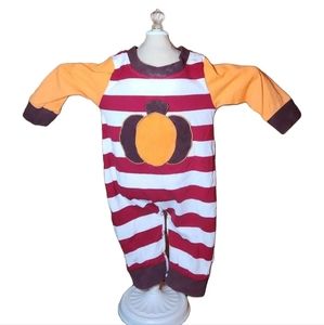 🎃  3/$15 Oh Sweet Pea Baby Fall Pumpkin Maroon and White Striped Romper 3-6m